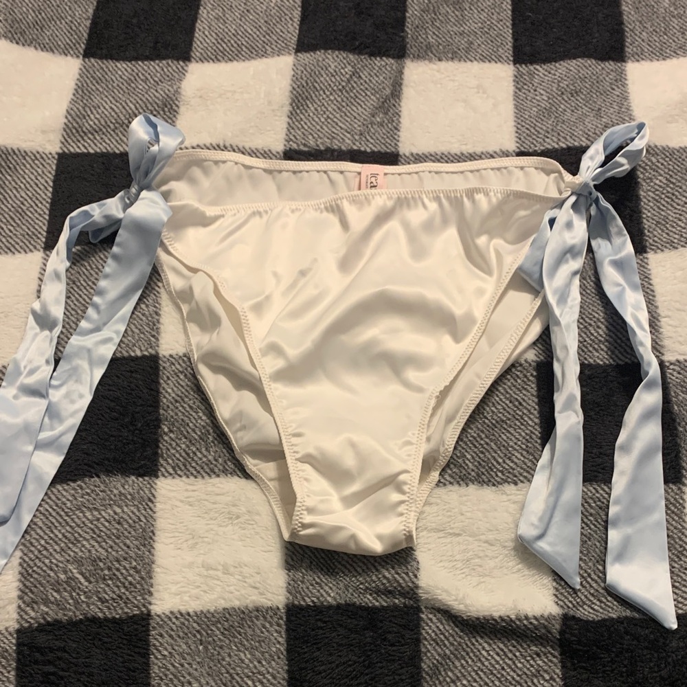 White Cheeky Bride Undies with Blue Ties